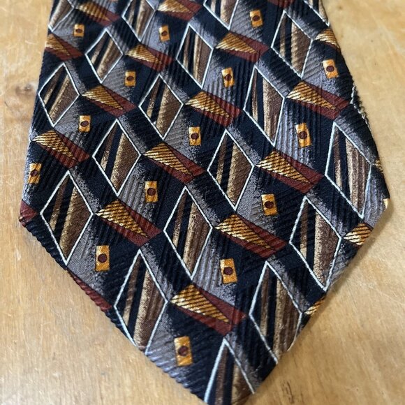 Robert Talbott for Arthur A Adler 100% Silk Neck Tie USA Black brown Gray Print - Picture 2 of 6